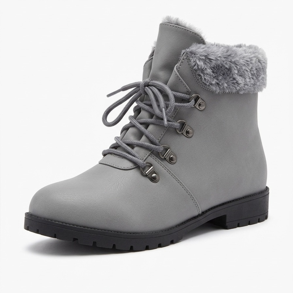 Women's Gray Faux Fur-Lined Ankle Boots